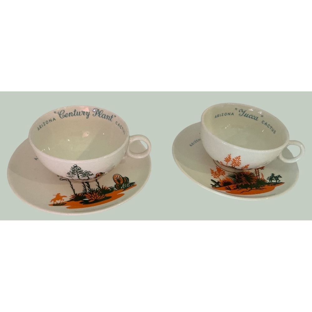 Universal Potteries Vintage Arizona Cactus Tea Cup Saucer Set Century Yucca NWT